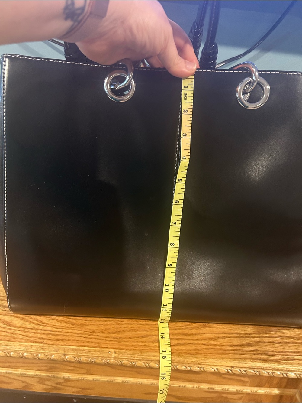 Wilsons Leather Black Tote with White Stitching and Orange Logo Accent - Picture 6 of 7